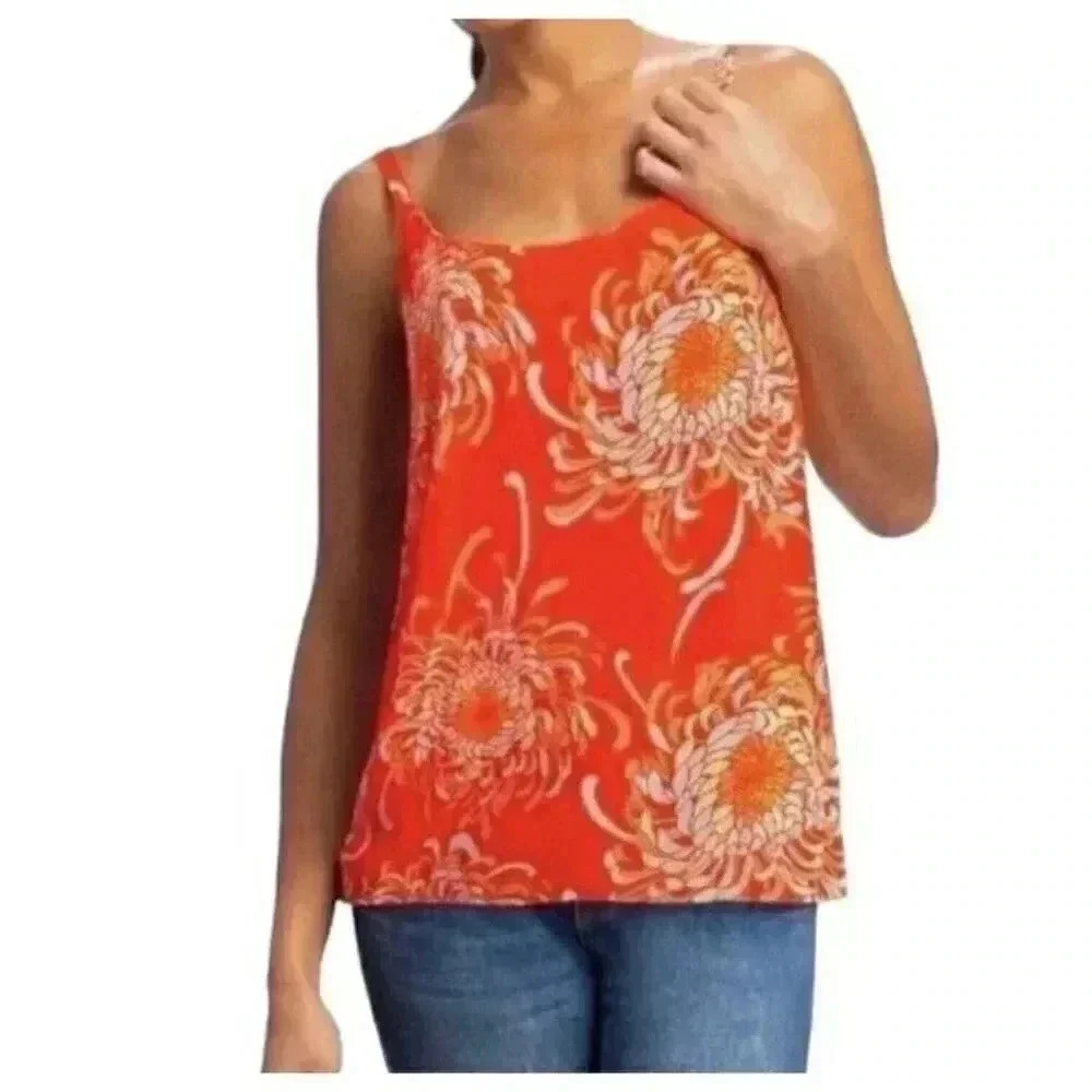 CAbi Top Womens Size XS Orange‎ Sleeveless Tank Floral Lovely Day Mum